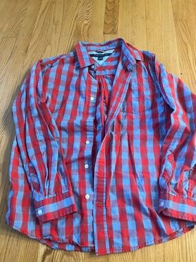 Tommy Hilfiger Red and Blue Checked Casual Button-Down Shirt